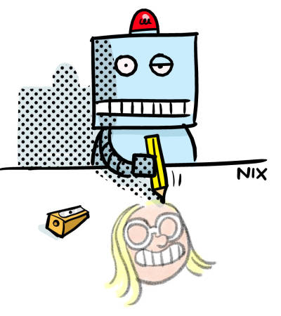 Illustration of a robot that is making a drawing